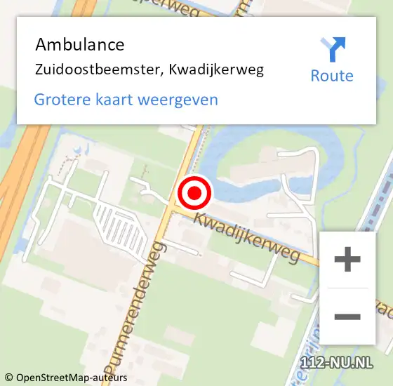 Locatie op kaart van de 112 melding: Ambulance Zuidoostbeemster, Kwadijkerweg op 7 april 2024 19:51