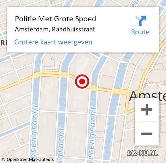 Locatie op kaart van de 112 melding: Politie Met Grote Spoed Naar Amsterdam, Raadhuisstraat op 7 april 2024 20:31
