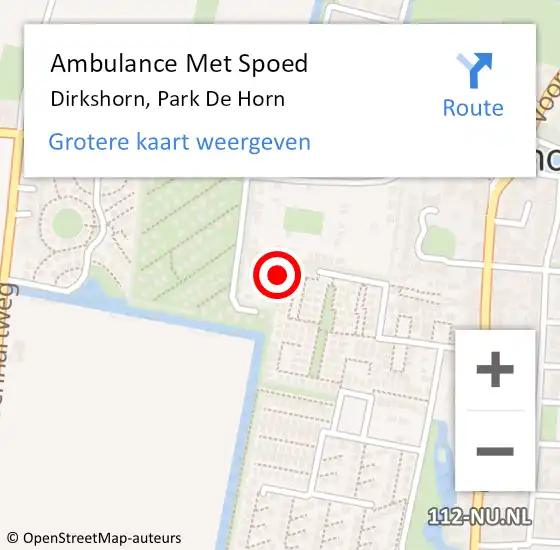 Locatie op kaart van de 112 melding: Ambulance Met Spoed Naar Dirkshorn, Park De Horn op 7 april 2024 20:51