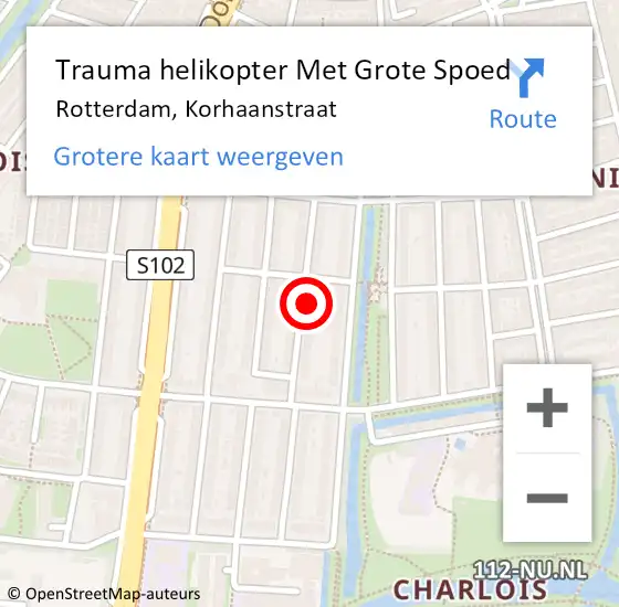 Locatie op kaart van de 112 melding: Trauma helikopter Met Grote Spoed Naar Rotterdam, Korhaanstraat op 7 april 2024 21:17