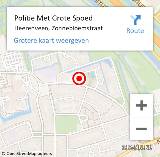Locatie op kaart van de 112 melding: Politie Met Grote Spoed Naar Heerenveen, Zonnebloemstraat op 7 april 2024 22:27