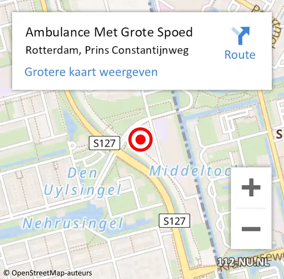 Locatie op kaart van de 112 melding: Ambulance Met Grote Spoed Naar Rotterdam, Prins Constantijnweg op 7 april 2024 22:47