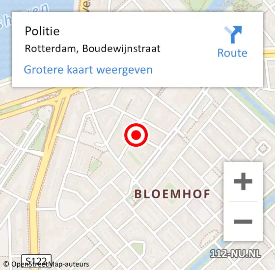 Locatie op kaart van de 112 melding: Politie Rotterdam, Boudewijnstraat op 7 april 2024 22:56