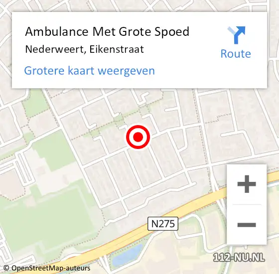 Locatie op kaart van de 112 melding: Ambulance Met Grote Spoed Naar Nederweert, Eikenstraat op 8 april 2024 00:10