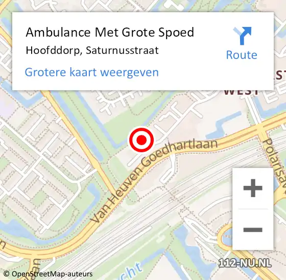 Locatie op kaart van de 112 melding: Ambulance Met Grote Spoed Naar Hoofddorp, Saturnusstraat op 8 april 2024 04:50
