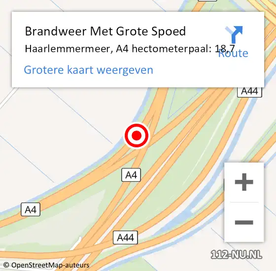 Locatie op kaart van de 112 melding: Brandweer Met Grote Spoed Naar Haarlemmermeer, A4 hectometerpaal: 18,7 op 8 april 2024 05:02