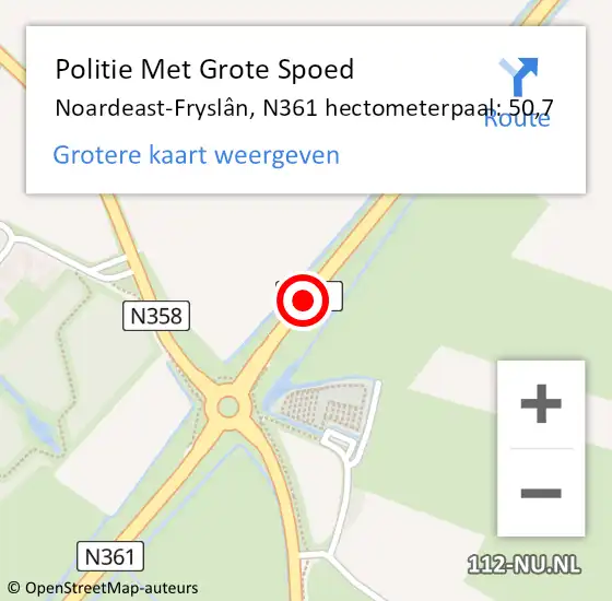 Locatie op kaart van de 112 melding: Politie Met Grote Spoed Naar Noardeast-Fryslân, N361 hectometerpaal: 50,7 op 8 april 2024 06:48