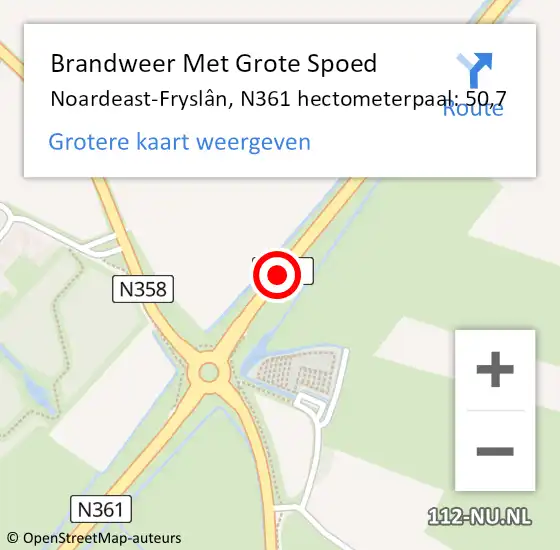 Locatie op kaart van de 112 melding: Brandweer Met Grote Spoed Naar Noardeast-Fryslân, N361 hectometerpaal: 50,7 op 8 april 2024 06:48
