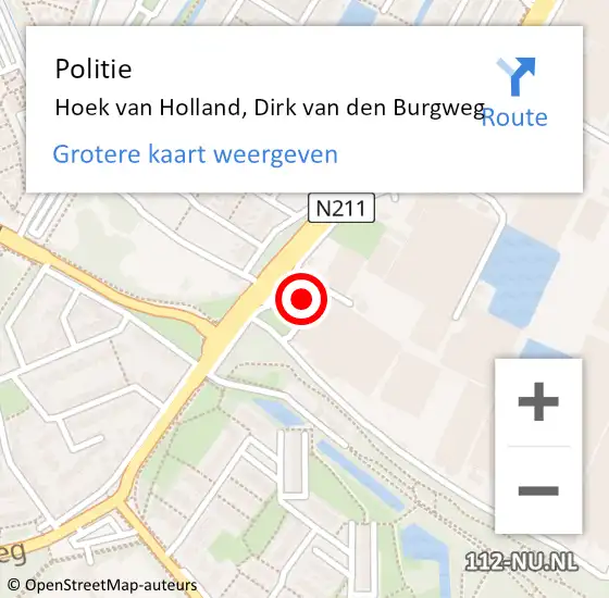 Locatie op kaart van de 112 melding: Politie Hoek van Holland, Dirk van den Burgweg op 8 april 2024 07:22