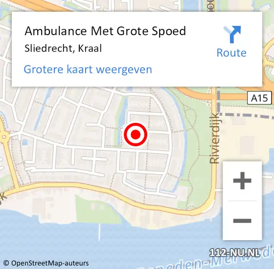 Locatie op kaart van de 112 melding: Ambulance Met Grote Spoed Naar Sliedrecht, Kraal op 8 april 2024 07:45