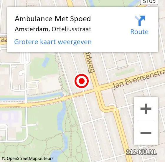 Locatie op kaart van de 112 melding: Ambulance Met Spoed Naar Amsterdam, Orteliusstraat op 8 april 2024 07:51