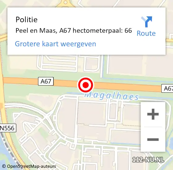 Locatie op kaart van de 112 melding: Politie Peel en Maas, A67 hectometerpaal: 66 op 8 april 2024 08:21