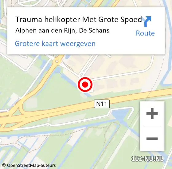 Locatie op kaart van de 112 melding: Trauma helikopter Met Grote Spoed Naar Alphen aan den Rijn, De Schans op 8 april 2024 09:19