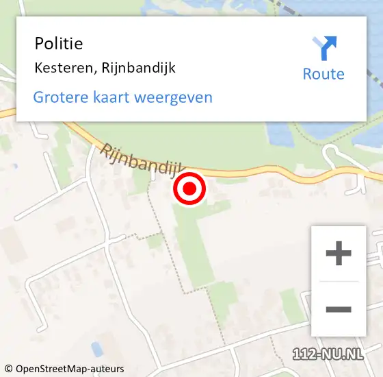 Locatie op kaart van de 112 melding: Politie Kesteren, Rijnbandijk op 8 april 2024 09:39