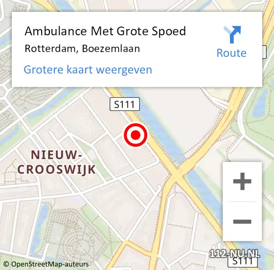 Locatie op kaart van de 112 melding: Ambulance Met Grote Spoed Naar Rotterdam, Boezemlaan op 8 april 2024 10:36