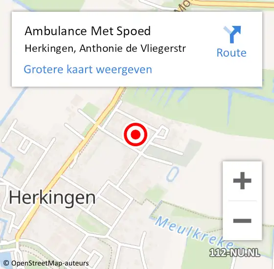Locatie op kaart van de 112 melding: Ambulance Met Spoed Naar Herkingen, Anthonie de Vliegerstr op 8 april 2024 11:01