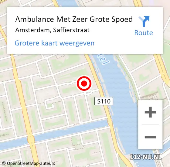 Locatie op kaart van de 112 melding: Ambulance Met Zeer Grote Spoed Naar Amsterdam, Saffierstraat op 8 april 2024 11:14