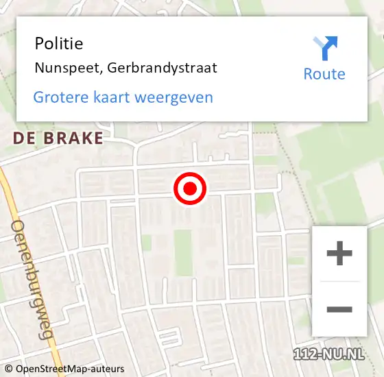 Locatie op kaart van de 112 melding: Politie Nunspeet, Gerbrandystraat op 8 april 2024 11:22