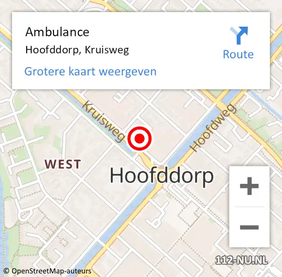 Locatie op kaart van de 112 melding: Ambulance Hoofddorp, Kruisweg op 8 april 2024 11:45