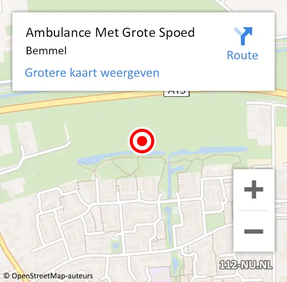 Locatie op kaart van de 112 melding: Ambulance Met Grote Spoed Naar Bemmel op 8 april 2024 13:12