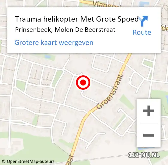 Locatie op kaart van de 112 melding: Trauma helikopter Met Grote Spoed Naar Prinsenbeek, Molen De Beerstraat op 8 april 2024 13:17