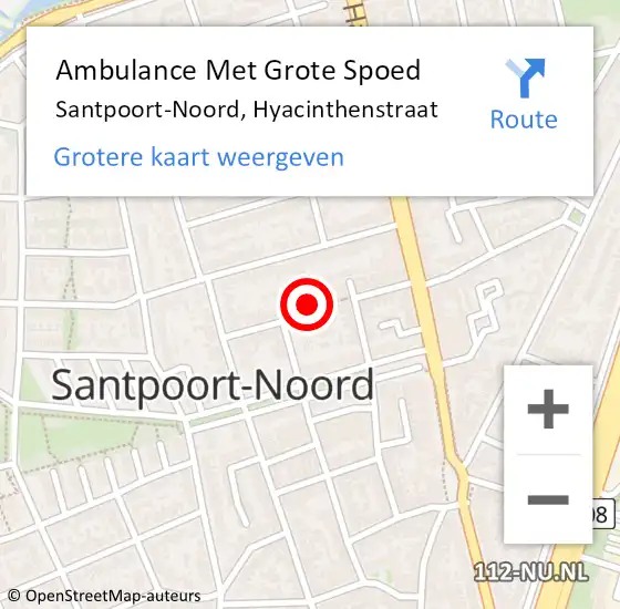 Locatie op kaart van de 112 melding: Ambulance Met Grote Spoed Naar Santpoort-Noord, Hyacinthenstraat op 8 april 2024 13:46