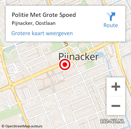 Locatie op kaart van de 112 melding: Politie Met Grote Spoed Naar Pijnacker, Oostlaan op 8 april 2024 14:27