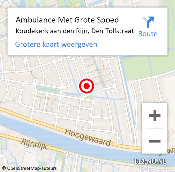 Locatie op kaart van de 112 melding: Ambulance Met Grote Spoed Naar Koudekerk aan den Rijn, Den Tollstraat op 8 april 2024 14:37