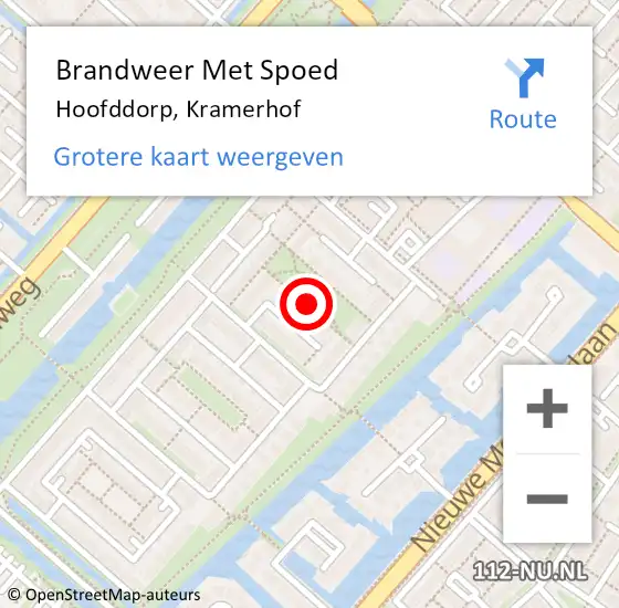 Locatie op kaart van de 112 melding: Brandweer Met Spoed Naar Hoofddorp, Kramerhof op 1 oktober 2014 18:58