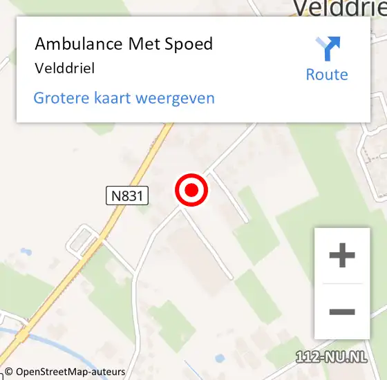 Locatie op kaart van de 112 melding: Ambulance Met Spoed Naar Velddriel op 8 april 2024 14:56