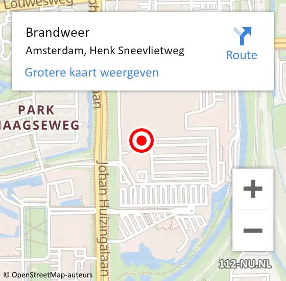 Locatie op kaart van de 112 melding: Brandweer Amsterdam, Henk Sneevlietweg op 8 april 2024 14:56