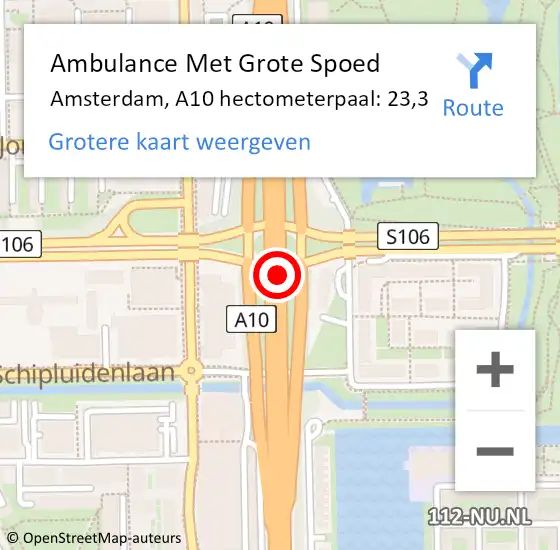 Locatie op kaart van de 112 melding: Ambulance Met Grote Spoed Naar Amsterdam, A10 hectometerpaal: 23,3 op 8 april 2024 15:59
