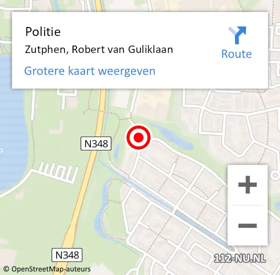 Locatie op kaart van de 112 melding: Politie Zutphen, Robert van Guliklaan op 8 april 2024 17:05