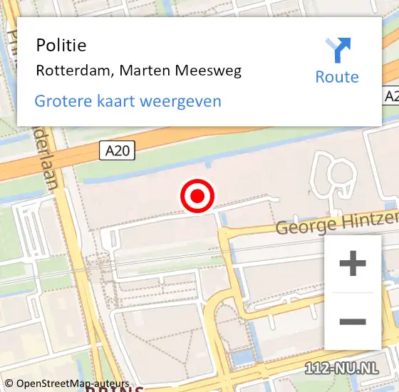 Locatie op kaart van de 112 melding: Politie Rotterdam, Marten Meesweg op 8 april 2024 17:10