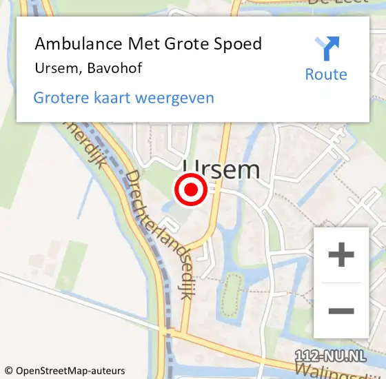 Locatie op kaart van de 112 melding: Ambulance Met Grote Spoed Naar Ursem, Bavohof op 8 april 2024 17:14