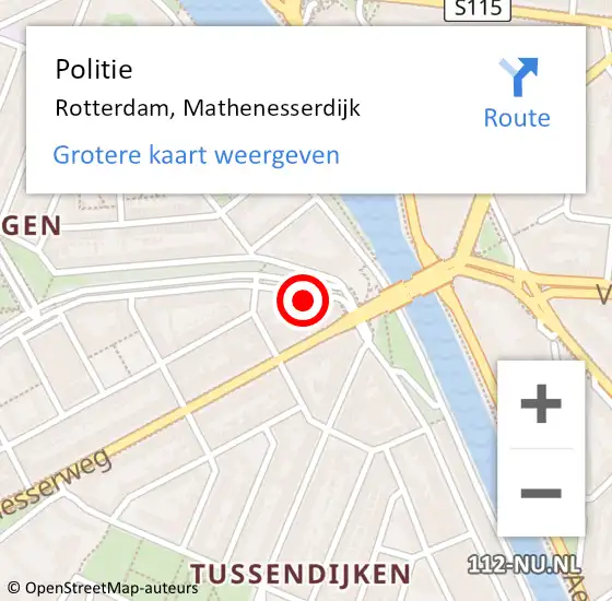 Locatie op kaart van de 112 melding: Politie Rotterdam, Mathenesserdijk op 8 april 2024 18:14