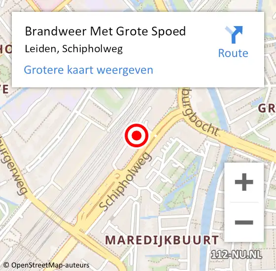 Locatie op kaart van de 112 melding: Brandweer Met Grote Spoed Naar Leiden, Schipholweg op 8 april 2024 18:42
