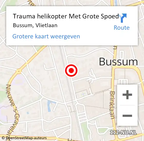 Locatie op kaart van de 112 melding: Trauma helikopter Met Grote Spoed Naar Bussum, Vlietlaan op 8 april 2024 18:45