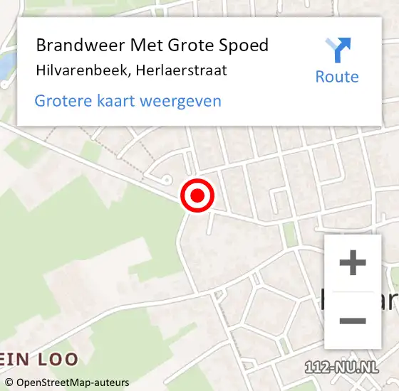 Locatie op kaart van de 112 melding: Brandweer Met Grote Spoed Naar Hilvarenbeek, Herlaerstraat op 8 april 2024 20:14