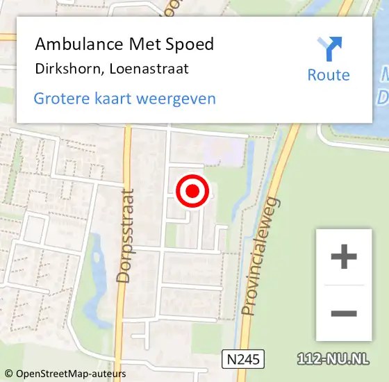 Locatie op kaart van de 112 melding: Ambulance Met Spoed Naar Dirkshorn, Loenastraat op 8 april 2024 20:21