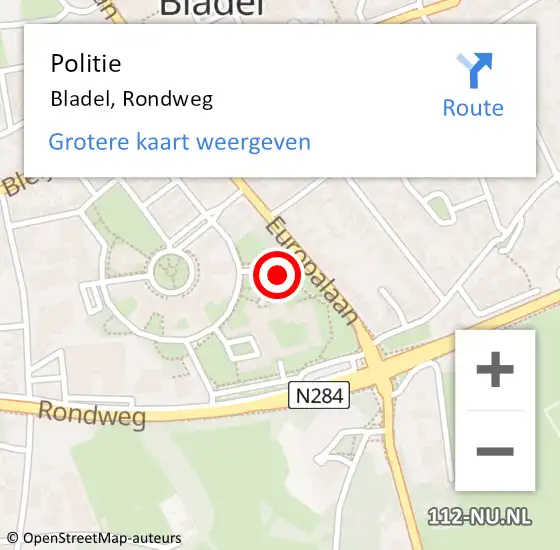 Locatie op kaart van de 112 melding: Politie Bladel, Rondweg op 8 april 2024 20:42