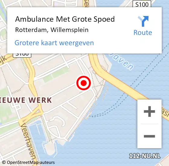 Locatie op kaart van de 112 melding: Ambulance Met Grote Spoed Naar Rotterdam, Willemsplein op 8 april 2024 21:40