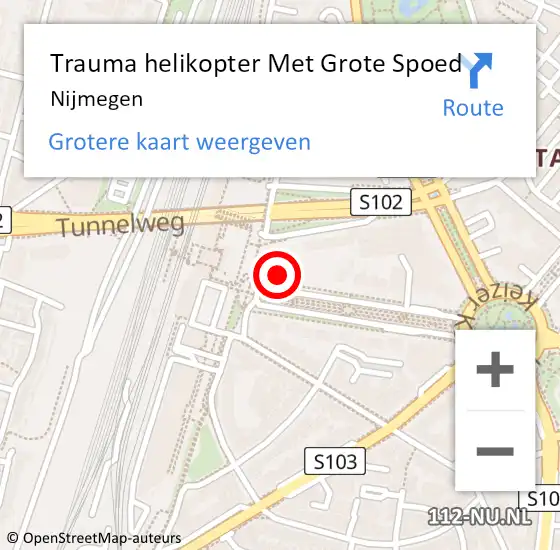 Locatie op kaart van de 112 melding: Trauma helikopter Met Grote Spoed Naar Nijmegen op 8 april 2024 23:03