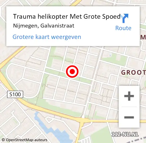 Locatie op kaart van de 112 melding: Trauma helikopter Met Grote Spoed Naar Nijmegen, Galvanistraat op 8 april 2024 23:03