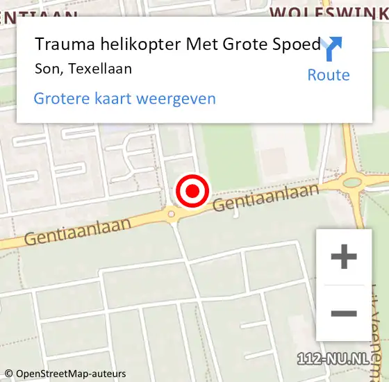 Locatie op kaart van de 112 melding: Trauma helikopter Met Grote Spoed Naar Son, Texellaan op 9 april 2024 00:30