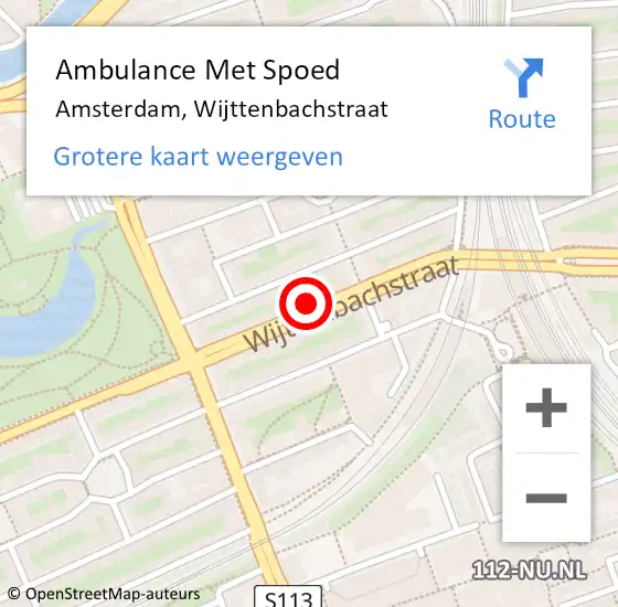 Locatie op kaart van de 112 melding: Ambulance Met Spoed Naar Amsterdam, Wijttenbachstraat op 9 april 2024 00:34