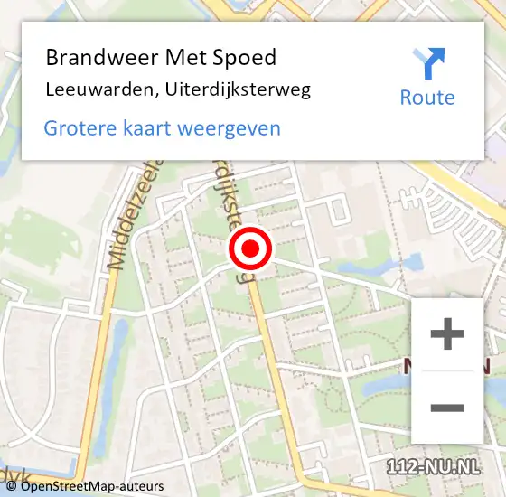 Locatie op kaart van de 112 melding: Brandweer Met Spoed Naar Leeuwarden, Uiterdijksterweg op 9 april 2024 02:59