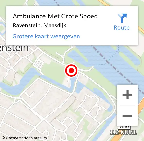 Locatie op kaart van de 112 melding: Ambulance Met Grote Spoed Naar Ravenstein, Maasdijk op 1 oktober 2014 20:13
