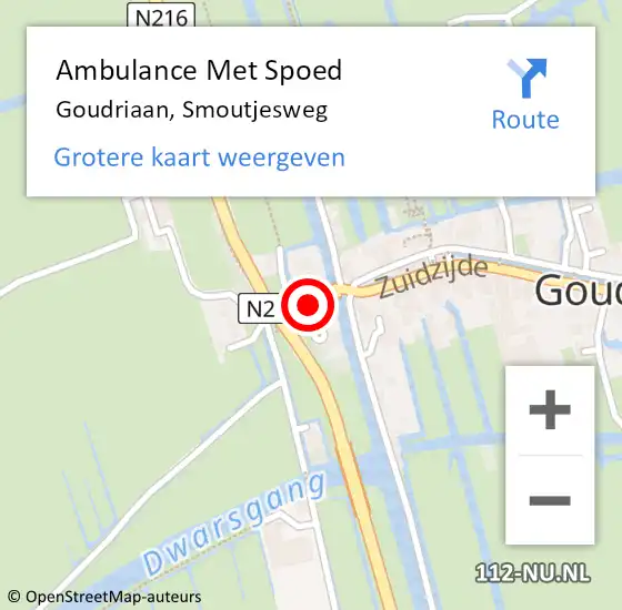 Locatie op kaart van de 112 melding: Ambulance Met Spoed Naar Goudriaan, Smoutjesweg op 9 april 2024 07:14