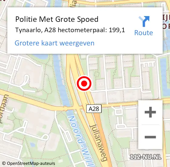 Locatie op kaart van de 112 melding: Politie Met Grote Spoed Naar Tynaarlo, A28 hectometerpaal: 199,1 op 9 april 2024 08:32